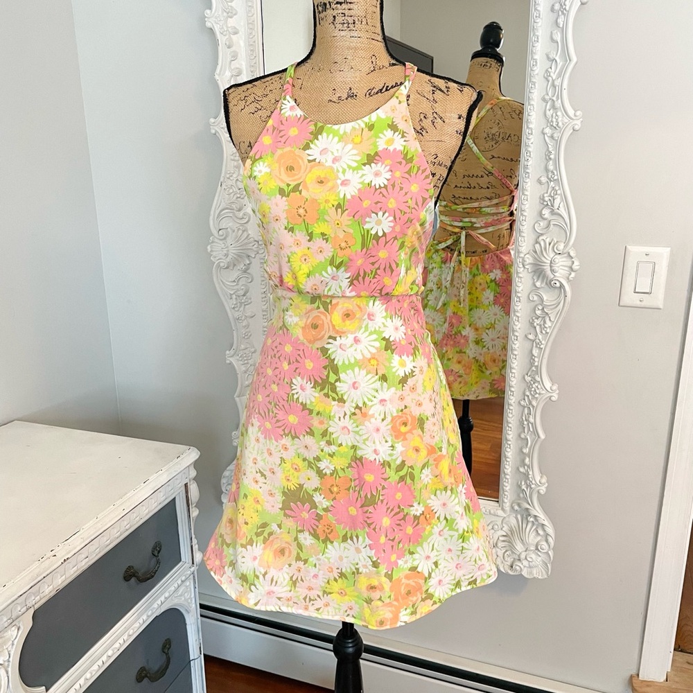 New York Couture Reworked Pastel Daises Bedsheets Mod Dress